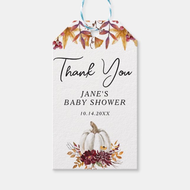 Étiquettes-cadeau Merci de Baby shower Citrouille blanc (Devant)