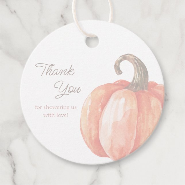 Étiquettes Cadeau Merci de Baby shower Citrouille de l'aquarelle (Devant)