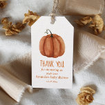 Étiquettes-cadeau Merci de Baby shower Citrouille orange brûlé<br><div class="desc">Balise cadeau de baby shower citrouille neutre pour le genre.</div>