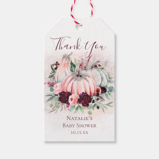 Étiquettes-cadeau Merci de Baby shower Citrouille rose (Devant)