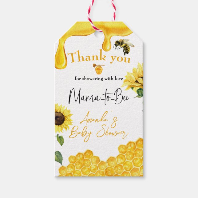 Étiquettes-cadeau Merci de Baby shower d'abeille de tournesol jaune  (Devant)