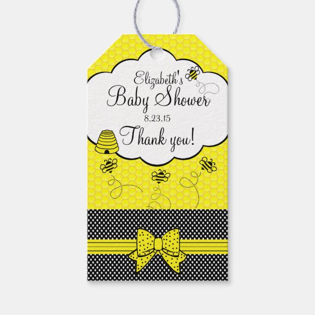 Étiquettes-cadeau Merci de Baby shower d'abeille jaune et noire (Devant)