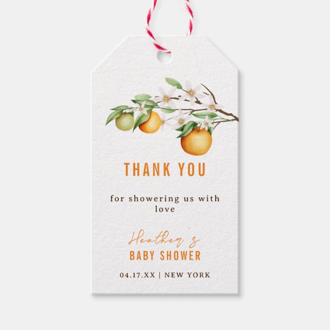 Étiquettes-cadeau Merci de Baby shower d'agrumes orange d'été (Devant)