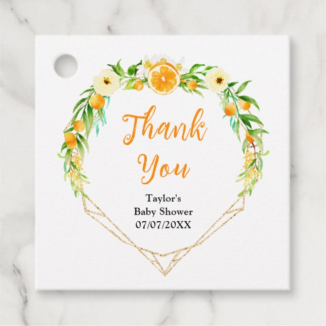 Étiquettes Cadeau Merci de Baby shower d'agrumes oranges (Devant)