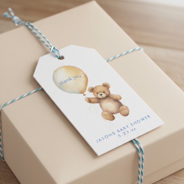 Étiquettes-cadeau Merci de Baby shower de balloon à ours lunaire (Whimsical Bear Balloon Baby Shower Thank You Gift Tags.)