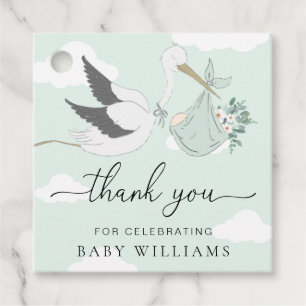 Étiquettes Cadeau Merci de Baby shower de cigogne verte à la menthe
