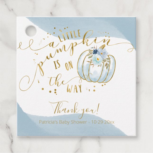 Étiquettes Cadeau Merci de Baby shower de Citrouille d'automne Blue  (Devant)