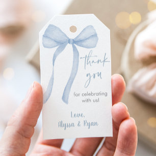 Étiquettes-cadeau Merci de Baby shower de coquette à cou bleu