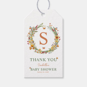 Étiquettes-cadeau Merci de Baby shower de  Fleur sauvage Monogramme