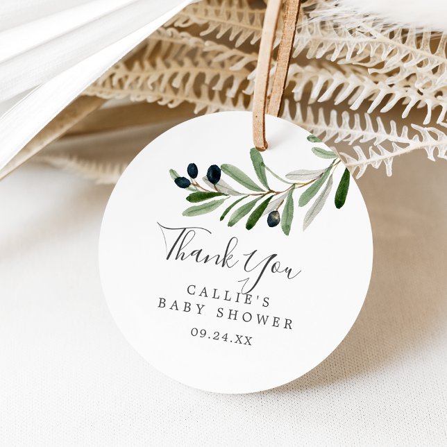 Étiquettes Cadeau Merci de Baby shower de la Branche d'olive moderne (Modern Olive Branch Baby Shower Thank You Favor Tags)