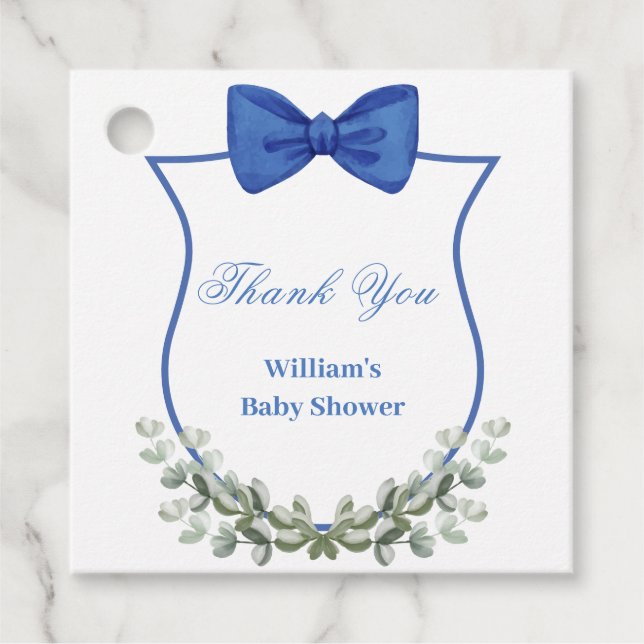 Étiquettes Cadeau Merci de Baby shower de la crête Eucalyptus Bleu B (Devant)