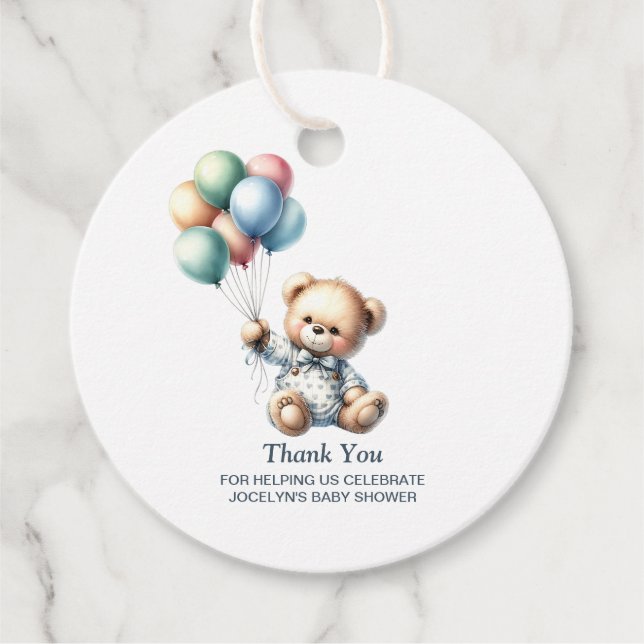 Étiquettes Cadeau Merci de Baby shower de l'ours en peluche (Devant)