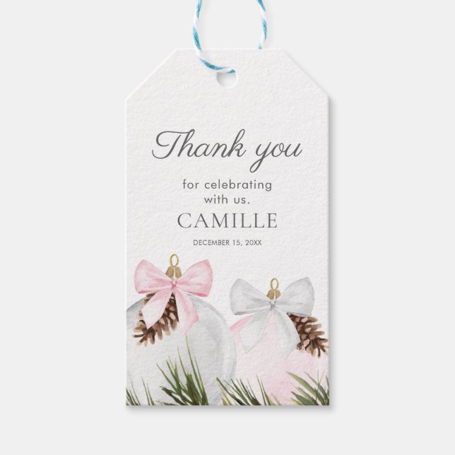 Étiquettes-cadeau Merci de Baby shower de Noël rose fille (Devant)