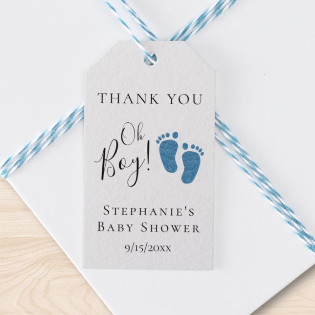 Étiquettes-cadeau Merci de Baby shower de Parties scintillant bleu (Créateur téléchargé)