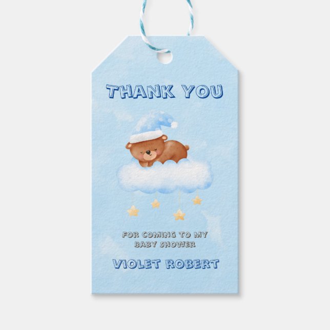 Étiquettes-cadeau Merci de Baby shower de petit ours doux (Devant)