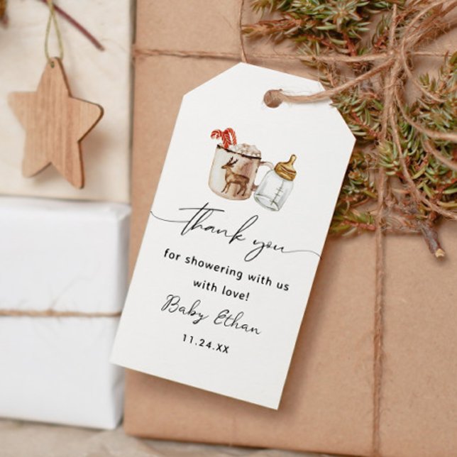 Étiquettes-cadeau Merci de Baby shower d'hiver au chocolat chaud (Créateur téléchargé)
