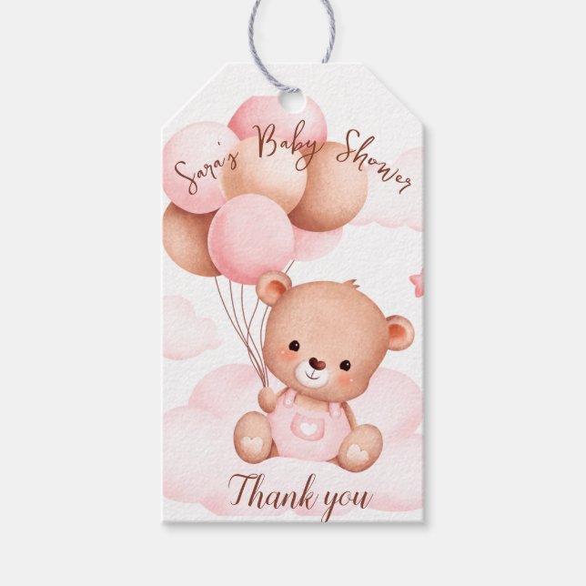 Étiquettes-cadeau Merci de Baby shower d'ours rose (Devant)