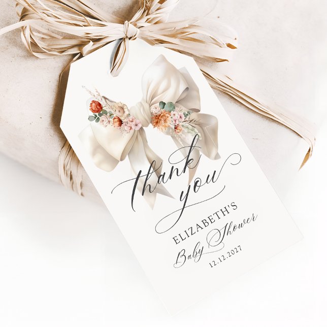 Étiquettes-cadeau Merci de Baby shower élégant Floral Bow (Créateur téléchargé)