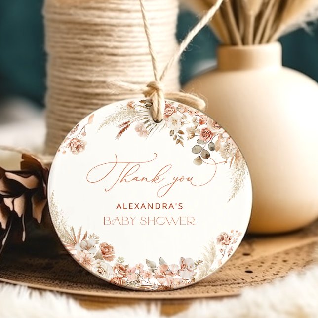 Étiquettes Cadeau Merci de Baby shower en laiton Boho Pampas (Créateur téléchargé)