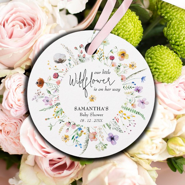 Étiquettes Cadeau Merci de Baby shower fleur sauvage aquarelle (Wildflower Watercolor Baby Shower Thank You Round Favor Tags)