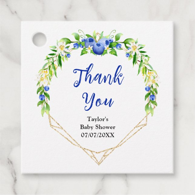 Étiquettes Cadeau Merci de Baby shower floral aux bleuets (Devant)