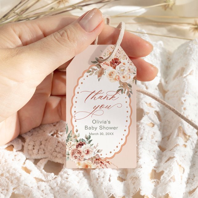 Étiquettes-cadeau Merci de Baby shower floral Boho (Créateur téléchargé)
