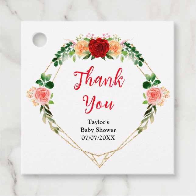 Étiquettes Cadeau Merci de Baby shower floral romantique Rose (Devant)
