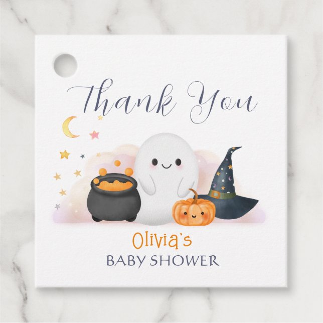 Étiquettes Cadeau Merci de Baby shower Halloween Little Boo (Devant)