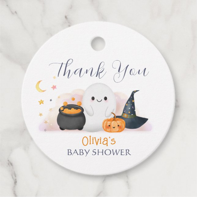Étiquettes Cadeau Merci de Baby shower Halloween Little Boo (Devant)