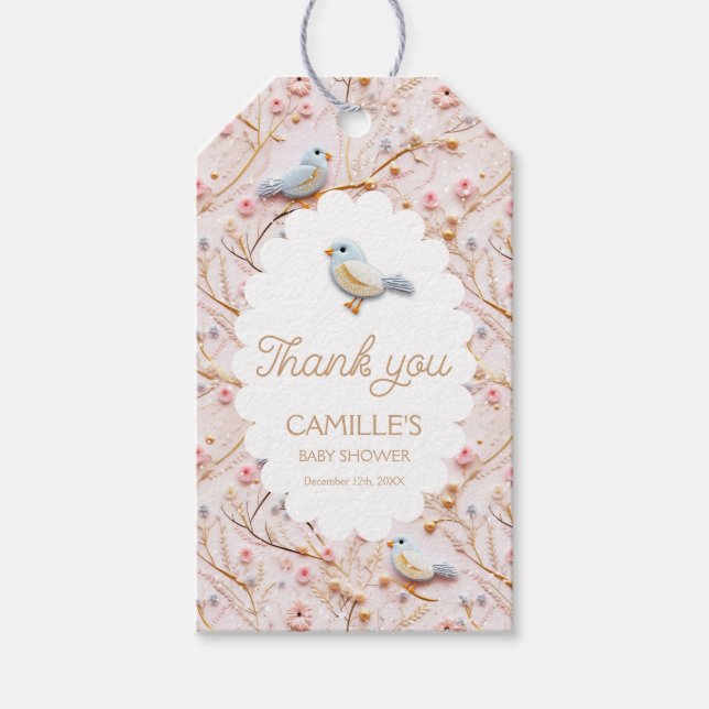 Étiquettes-cadeau Merci de Baby shower pour fille rose d'hiver (Devant)