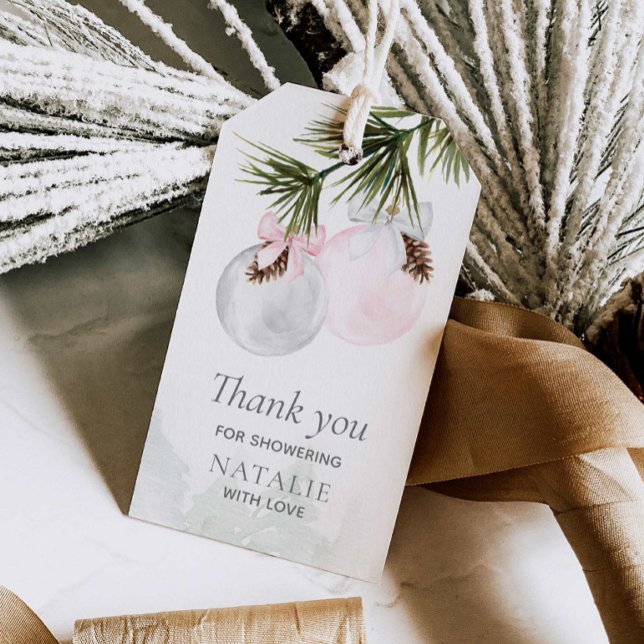 Étiquettes-cadeau Merci de Baby shower pour fille rose d'hiver (Christmas Pink Girl Thank you Gift Tag
)