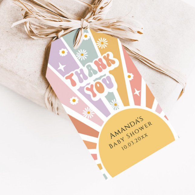 Étiquettes-cadeau Merci de Baby shower rétro super (Créateur téléchargé)