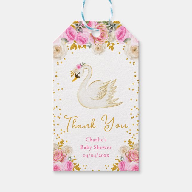 Étiquettes-cadeau Merci de Baby shower Rose de Swan Pink (Devant)