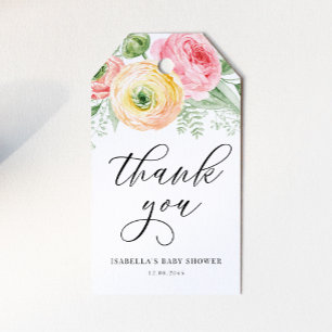 Étiquettes-cadeau Merci de Baby shower rose et jaune Ranunculus