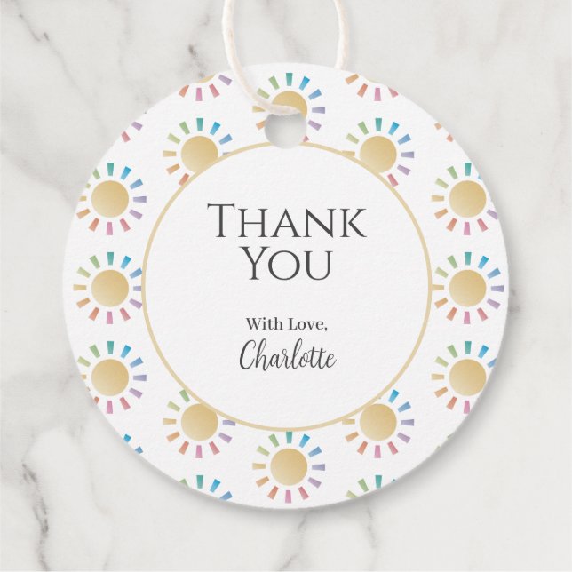 Étiquettes Cadeau Merci de Baby shower Sunshine Little Rainbow (Dos)
