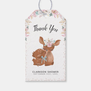 Étiquettes-cadeau Merci de bébé d'accueil de cerfs communs de mama