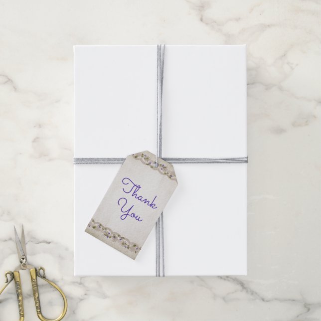 Étiquettes-cadeau Merci de bordure dentelle (Avec de la ficelle)
