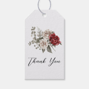 Étiquettes-cadeau Merci de bouquet de crème et rose rouge Boho