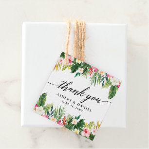 Étiquettes Cadeau Merci de calligraphie de Mariage floral tropical