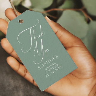 Étiquettes-cadeau Merci de calligraphie minimaliste Sage Green