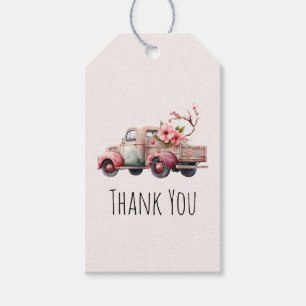 Étiquettes-cadeau Merci de camion rose Vintage pour fermier