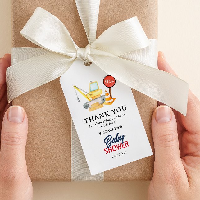 Étiquettes-cadeau Merci de construction mignon Favoriser Baby shower (Créateur téléchargé)