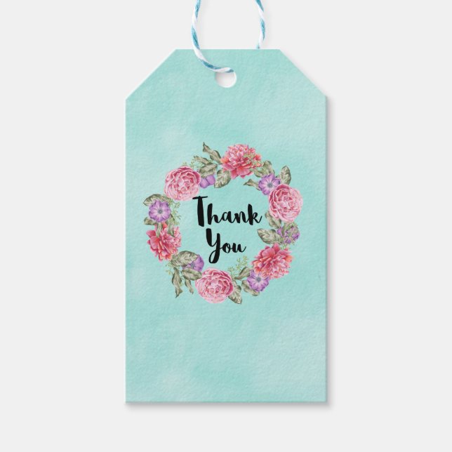 Étiquettes-cadeau Merci de  de courroie d'aquarelle florale (Devant)