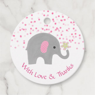 Étiquettes Cadeau Merci de douche à bébé rose Confetti Elephant