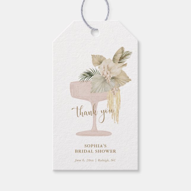 Étiquettes-cadeau Merci de douche nuptiale Palms and Prosecco (Devant)