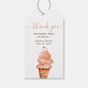 Étiquettes-cadeau Merci de douche nuptiale rose crème glacée