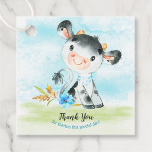 Étiquettes Cadeau Merci de ferme de Baby shower de vache de garçon a