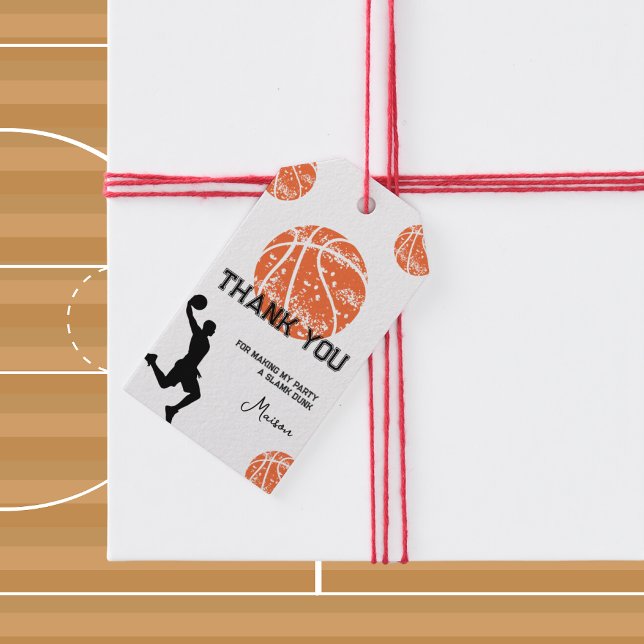 Étiquettes-cadeau Merci de fête d'anniversaire de basket (Créateur téléchargé)