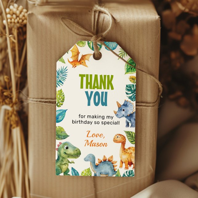 Étiquettes-cadeau Merci de fête d'anniversaire de Cute Dinosaur (Créateur téléchargé)