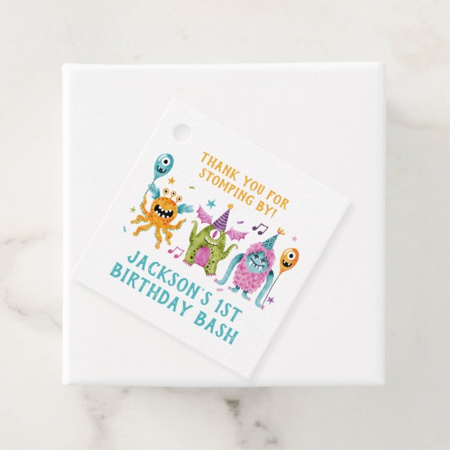 Étiquettes Cadeau Merci de fête d'anniversaire de Little Monster (En situation)